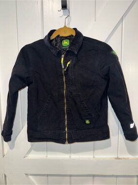 John Deere Youth Jacket Size Medium 8 Black Canvas Zip Up Coat